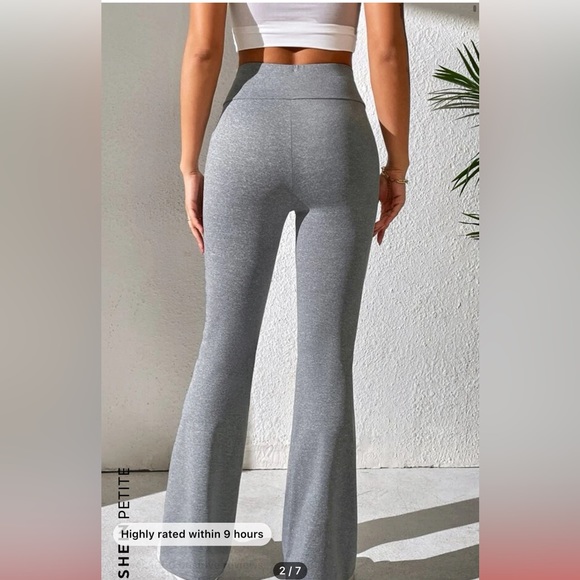 Shein Petite Solid Flare Leg Pants - Picture 4 of 5